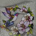 Flowers Hummingbird Stained Window Hanging Ornament, Garden Stained Acrylic Double-Sided Printed Window Panel, Great Gift for Mom Grandma and Birds Lover for Birthday Mother's Day or Housewarming