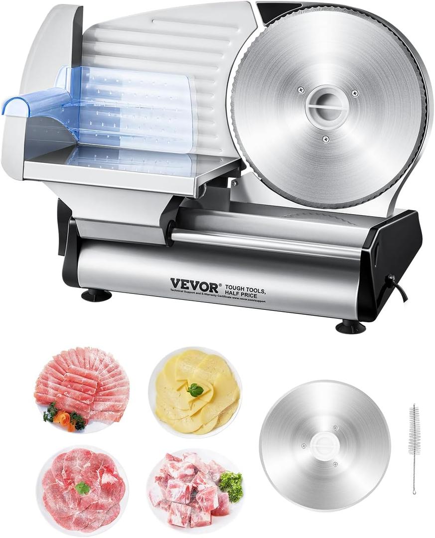 VEVOR Meat Slicer, 8.7 inch Electric Deli Food Slicer, 180W Meat Cutter with Two Premium SUS420 Blades, 0-0.6 inch Adjustable Thickness, Food Slicer Machine for Meat, Hard Bread and Cheese, Home Use