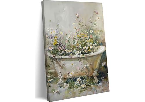 Floral Bathroom Canvas Wall Art bathroom pictures Wall Decor 16x24 Framed