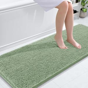 OLANLY Bathroom Runner Rugs 59x24, Soft Absorbent Chenille Bath Rugs, Rubber Backing Quick Dry, Machine Washable Long Bath Mats for Bathroom Floor, Tub and Shower, Home Decor Accessories, Sage Green