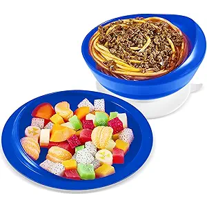 Hushee Adaptive Spill Proof Scoop Bowl and Plate Set with Suction Base Non Skid Self Feed Dinnerware for Elderly Disabled Handicapped from Parkinsons, Dementia, Stroke, Tremor(1 Set,Blue)