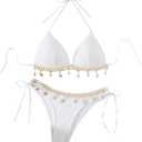 SweatyRocks Women's Sexy Halter Triangle Bikini Set Textured Swimsuits 2 Piece Bathing Suit M