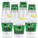 50 Pcs 16 oz Graduation Plastic Cups Double-Sided Printed Disposable Cups with Congrats Grad and Class of 2026 Designs for Graduation Party, School and Home Celebrations (Green)