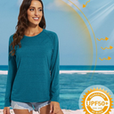 MAGCOMSEN Running T Shirts for Women Sun Protection Athletic Workout Tops UPF 50 Rash Guard Shirts Lightweight Blue 2XL