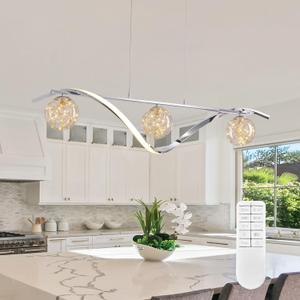 40" Dimmable Kitchen Island Lighting, Dining Room Pendant Light Fixtures Over Table, 4-Light LED Island Lights with Glass Globe Shades,Linear Chandeliers for Living Room-Chrome