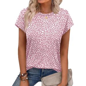 Alaroo Womens Summer Tops Short Sleeve Shirts Crew Neck Tshirt Cute Trendy Tunic Blouses (Pink, M)