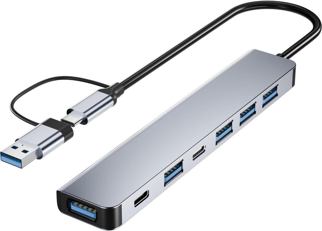Upgrade USB C/USB Hub, BERLAT Aluminum 7 in 1 USB C & USB Hub with USB 3.0, USB 2.0 Ports for PC/Laptops/MacBook Pro/Air/iMac/iPad and More Devices