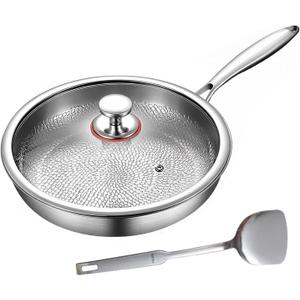 Titanium Hammered Pan Pro with Lid, Titanium Pro Cookware, Lightweight, Scratch-Resistant,2025 New Ultra-Durable Pure Titaniums Non-Stick Frying Pan, Grey,26cm 