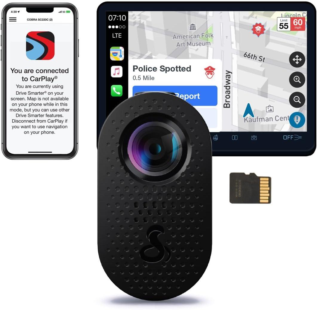 Cobra Discreet Dash Cam (SC120) - QHD 1440P Video Resolution, Built-in WiFi, Night Vision, Continuous Recording, Compact Design, 16 GB SD Card Included