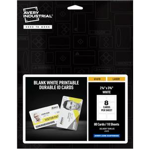 Avery Durable ID Cards, Laser Printable on Both Sides, Blank White, 80 Total, 2.125" x 3.375" (61610)