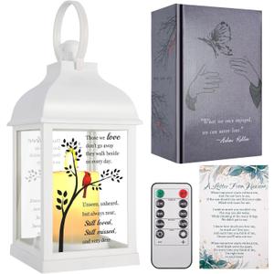 Memorial Lantern with Card - Sympathy Gift for Loss of Mom/Dad/Loved One, Bereavement Keepsake with Flickering Flame, Memory Lamp for Funeral Remembrance or Celebration (White)