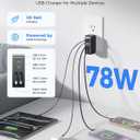SUPERONE 78W Retractable Charger with USB C & Apple Cables, 4-Ports GaN Retractable Wall Charger, USB C Chargers Block Fast Charging for iPhone 17/16/15/14/13/12, iPad, Galaxy