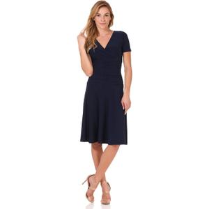 Rekucci Women's Slimming Short Sleeve Fit-N-Flare Crossover Tummy Control Dress (18, Navy)