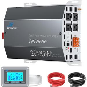 2000 Watts Pure Sine Wave Inverter 12V DC to 110V/120V AC Converter, 4000W Peak, LCD Remote Control, 4 AC Outlets, USB & TypeC – for RV, Truck, OffGrid Solar, Emergency Power Backup