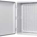 Junction Box, IP67 Waterproof Plastic Enclosure for Electrical Project, Hinged Grey Cover, Includes Mounting Plate and Wall Bracket 510410200mm (20"16.1"7.9")