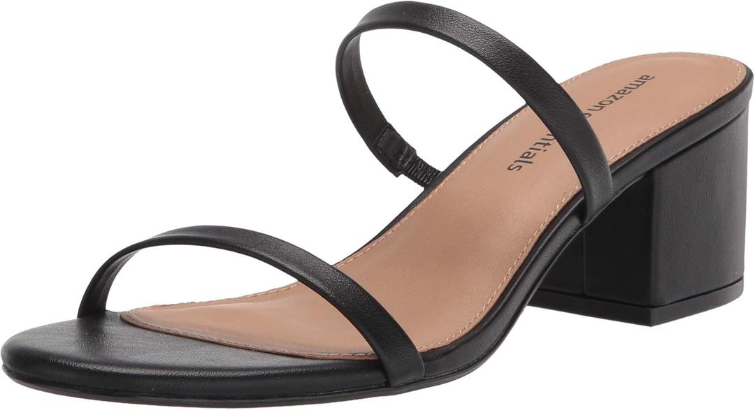 Amazon Essentials Women's Thin Two Strap Heeled Slide (11, Black)