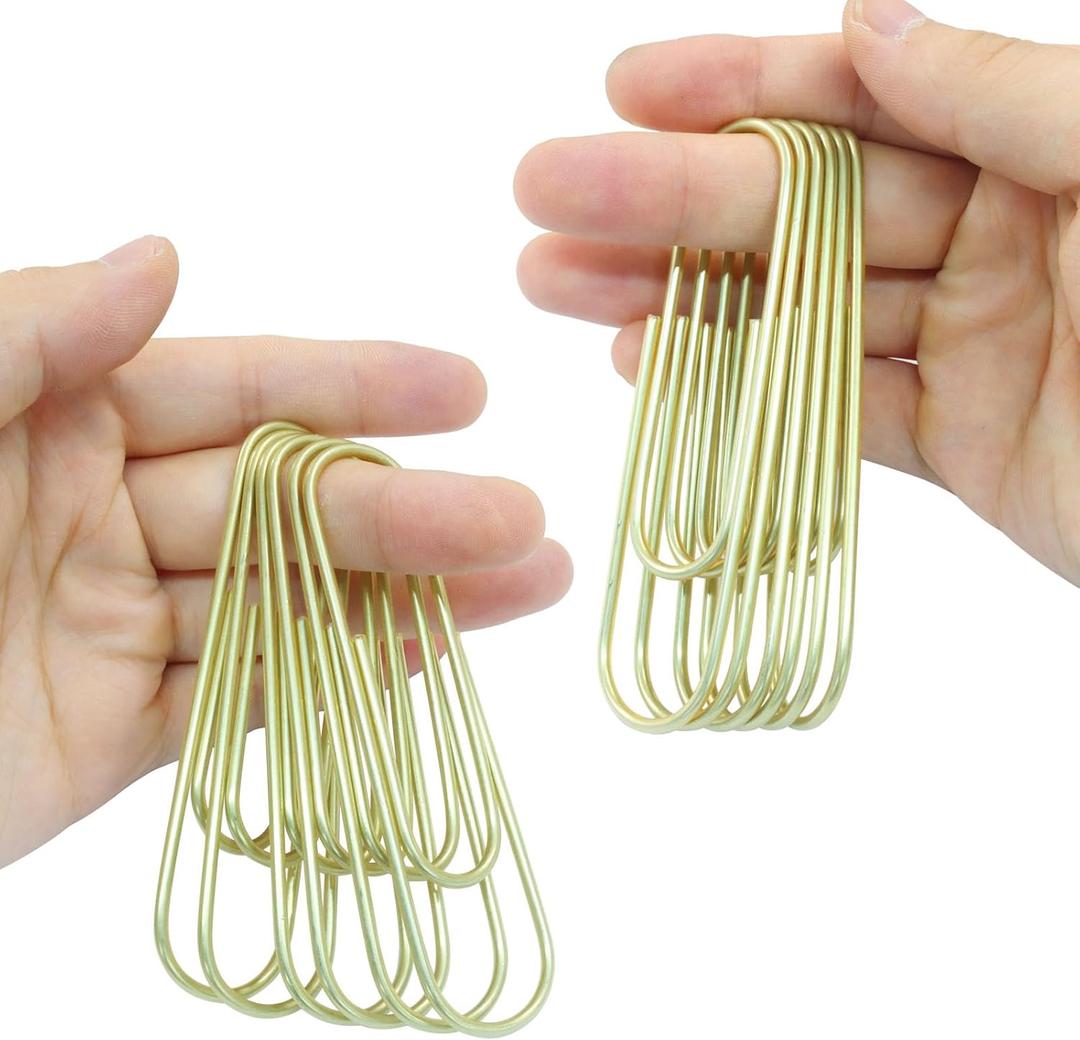 15Pcs 4 Inch Jumbo Paper Clips, Gold Coated Large Reusable Big Paperclips for Office School Home Document Organizing
