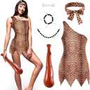 Ramede 6 Pcs Caveman Costume Set for Women Include Jungle Costume Headband Inflatable Cave Bat Necklace Bracelet and Hairpin M
