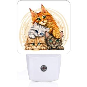 Colorful Cats Night Light,Plug-in Night Lights with Dusk to Dawn Sensor for Stairway,Hallway,Bedroom Sleep Friendly Ideal for Women/Girls/Boys Gift,0.5w