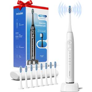 Onlyone Ultrasonic Electric Toothbrush for Adults, Rechargeable Electric Toothbrush Toothbrush with 8 Brush Heads, Travel Case, Charging Base & Wireless Charging - 5 Modes with Smart Timer