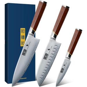 HOSHANHO 3 Pieces Knife Set, Ultra-Sharp Japanese Super Steel Kithen Knives Set, Professional Chef Knife Set with Ergonomic Wooden Handle & Gift Box