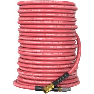 CADEGUO QC Installed Pressure Washer Hose 50 ft, 4200 PSI Flexible & Kink-Resistant, Steel-Braided & Durable, Power Washer Hose with 3/8" 360° Swivel Quick Connect, Hot/Cold Water Compatible, Red