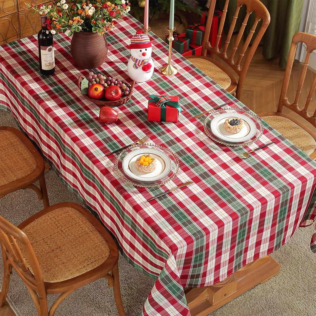 SASTYBALE Red and White Plaid Tablecloth, Rectangle Xmas Metallic Fabric Table Cloth Wrinkle Resistant Heavy Weight Polyester Table Cloths for Holiday Kitchen Dinning Tabletop(60" x 120")