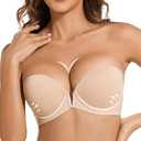 Strapless Bra Push Up Non Slip Deep V Plunge Underwire Bras for Women Super Padded Add 2 Cups Size (38D, Beige)