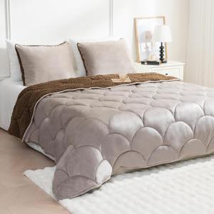 Sherpa Comforter Set King Size 95 * 86", All Season Soft Warm Fleece Spring Fall Blanket Filled with Lightweight Microfiber, with 2 Pillow Sham