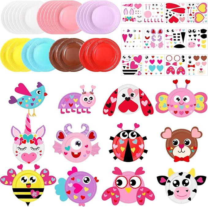 24 Pcs Valentine's Day Plate Craft Kits Animal Arts Crafts Gift Valentine's Unicorn DIY Craft for Boys Girls Preschool Party Classroom DIY Project Supplies Decorations(Lovely)