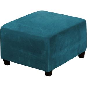 H.VERSAILTEX Square Ottoman Covers Ottoman Slipcover Square Footstool Protector Covers Storage Stool Ottoman Covers Stretch with Elastic Bottom, Feature Real Velvet Plush Fabric, Deep Teal