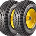 MaxAuto 4.10/3.50-6" Flat Free Tire Replacement for John Deere Mower, Hand Truck/All Purpose Utility Tire on Wheel, 3"-3.5''-4.0''-4.5'' Centered Hub, 3/4" Bearings, Yellow Steel (2 pack)