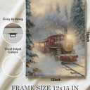 Ebroniah Christmas Train Wall Art, Vintage Winter Snowy Forest Festive Canvas Wall Art Decor for Holiday Living Room, Rustic Farmhouse Prints Framed Artwork for Walls Bedroom Kitchen Home 12x15in