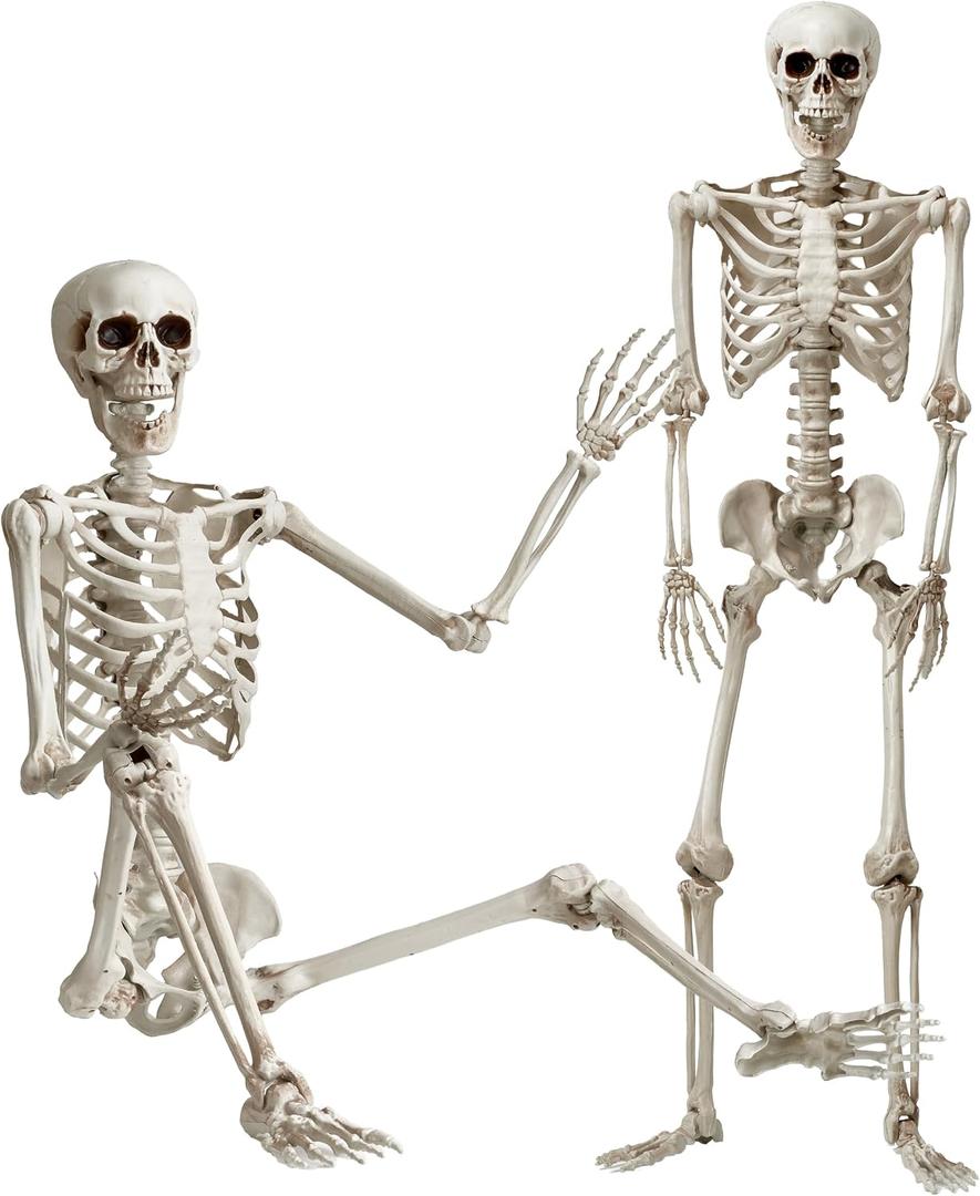KANKUN 5 FT Halloween Skeleton, Full Body Stayable Movable Joints, Posable Hanging Skeletons for Halloween Decoration