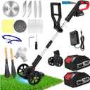 Electric Weed Wacker Eater Cordless, Weed Wacker Battery Powered, Weed Trimmer with 2 21V/2Ah Battery Operated & 25 Blades & Wheels, No-String Grass Trimmer/Brush Cutter/Edger for Garden Yard