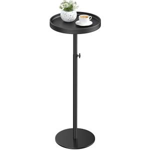 Height Adjustable Drink Table, Small Round Side Table, Weighted Martini Pedestal Tables for Small Spaces, Living Room, Bedroom, Sofa Couch, Office, Black