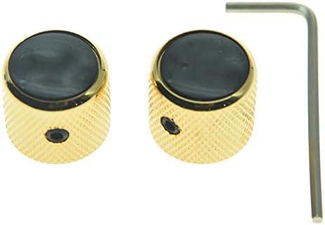KAISH Set of 2 Black Pearl Top Guitar Dome Knobs with Set Screw for Tele Guitars Black Pearl Cap Bass Gold Knobs