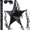 Hanaive Foil Star Piata with Blindfold and Bat for Birthday Foldable Star Shape Piata with Stick Festive Fiesta Party Supplies Favors for Mexican Party(Black) (23.6 x 23.6 Inches)