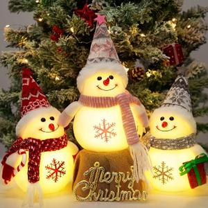 3 Pcs Table Decorations, 10 Inch Light Up Snowman Outdoor Indoor Holiday Present, Battery Operated Xmas Gifts Snowman Decorations, Snowman for Tree Room Home Decor (Nose Needs DIY)