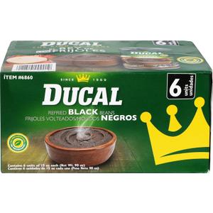 Ducal Instant Vegetarian Black Refried Beans 15oz (Pack of 6) | Gluten & Cholesterol Free, Excellent Source of Protein & Iron, Ready-to-Eat, Perfect for Quick and Healthy Meals
