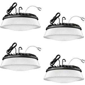 200W 4 Pack UFO LED High Bay Light with Diffuser 28,000lm 5000K LED High Bay Lights AC110-277V 5' Cable with Plug Waterproof UFO Lights for Garage Shop Gym Factory