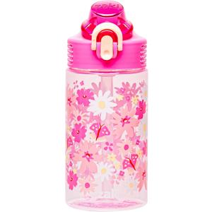 Zak Designs Sage Water Bottle For School or Travel, 16oz Durable Plastic Water Bottle With Straw, Handle, and Leak-Proof, Pop-Up Spout Cover (Flower Power)