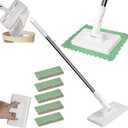 Disposable Dust Mop with 5 Reusable Cloths, 2026 Upgrade 39" Long Handle Wet and Dry Flat Mopping Sweeper Stick, No Wash Clip Mops with Locking Head, Retractable Gap Dust Cleaner for Wet & Dry