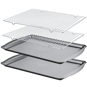 Gymdin Baking Sheet with Cooling Racks - Carbon Steel Cookie Sheets for Baking [2 Sheets + 2 Racks], Nonstick Baking Pans, Perfect for Baking, Roasting, and More, Size 17 x 11 x 0.5 Inches
