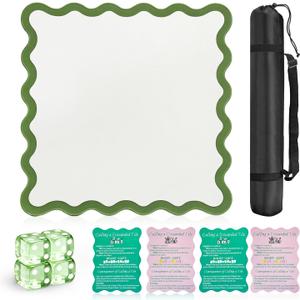 32.4in Scalloped Mahjong MatAnti Slip Noise Reduction Mahjong Accessoriemahjong Table MatMajiong Mat For TravelComes With 4 Dice And 1 Mahjong Mat Storage Bag,4 Mahjong Shuffle Cards (Green)