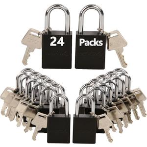 SEPOX Ultra-Durable Anti-Rust Outdoor Keyed Different Padlocks - Black 38mm (1-1/2") Long Shackle, 24-Pack w/ 3 Big Keys Each, Ideal for Gate, Storage, Locker, Fence & Lock-Out