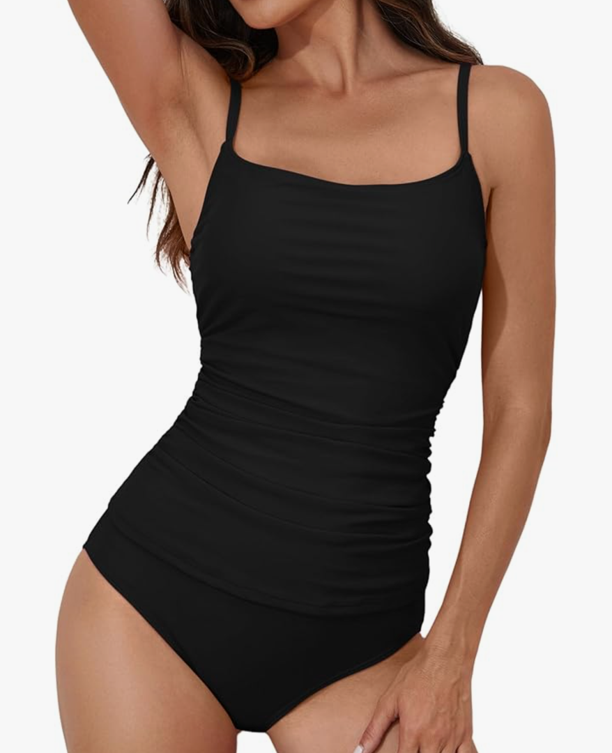 Eomenie Women's Swimsuit Tankini Tummy Control Bathing Suits Two Piece Full Coverage Slim Swim Suits with High Waisted Bottom XL