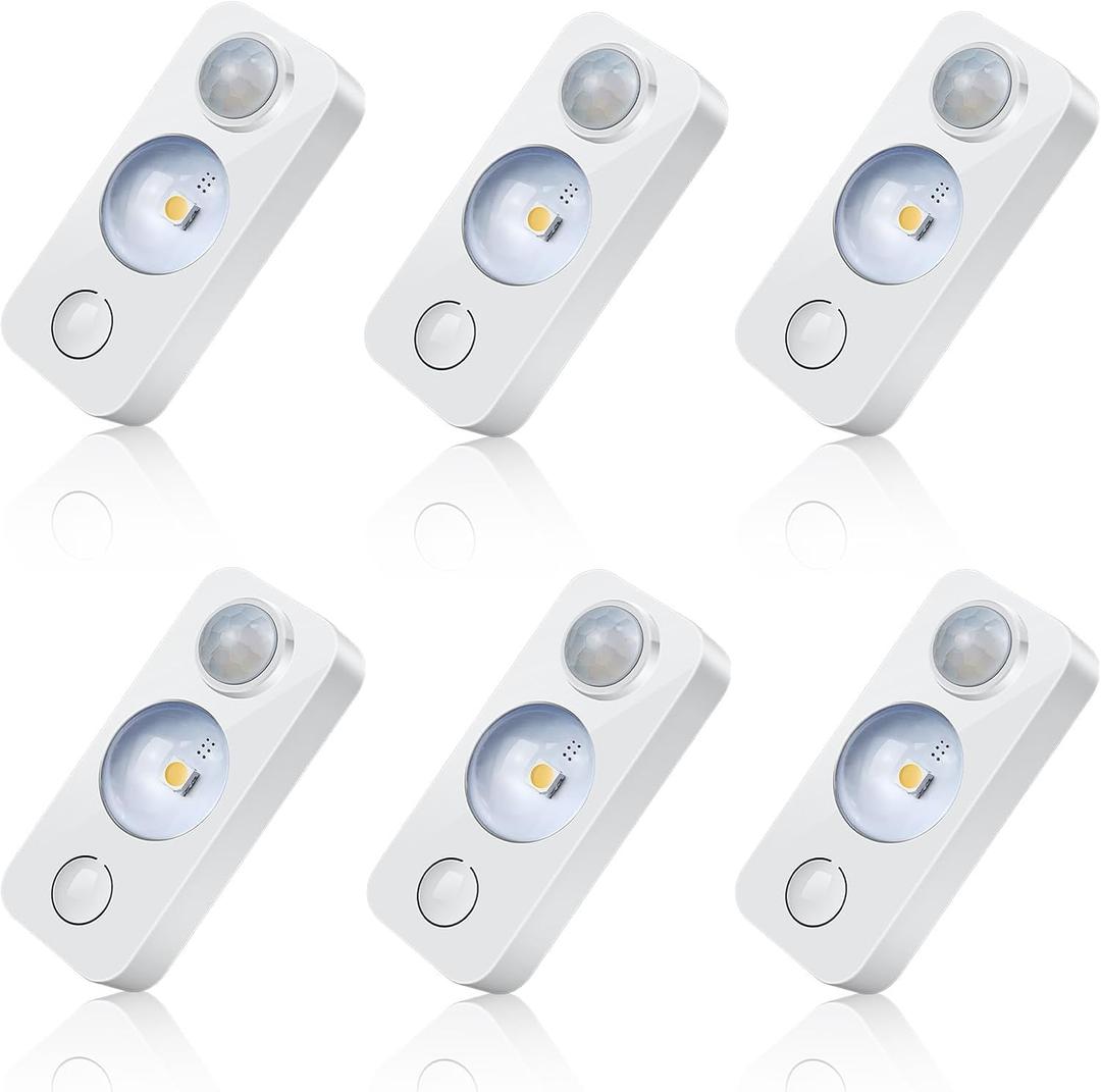 LED Motion Sensor Puck Lights, Rechargeable Cabinet Lights, Stick on Wireless LED Night Light for Closet, Drawer, Shelf, Under Cabinet, Warm White 6Pack, USB Charging Cord Included