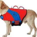Fragralley Dog Life Jacket with High Buoyancy, Reflective Strips, Rescue Handle, Adjustable Fit, Quick Release Buckles, Tear-Resistant Nylon, Swim Life Vest for Small Medium Large Dogs (RED(Spider Web))