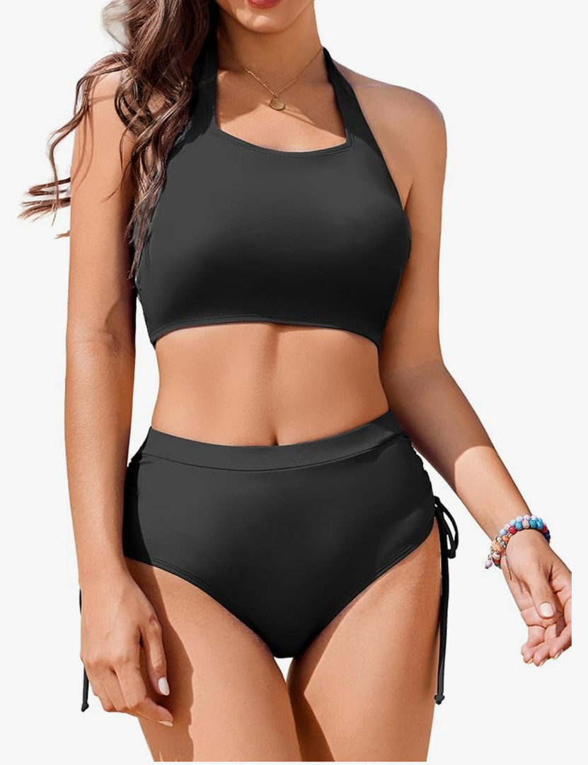 Womens High Waisted Bikini Sets Cheeky Push Up Two Piece Swimsuits Drawstring Halter Tummy Control Bathing Suit Size Medium